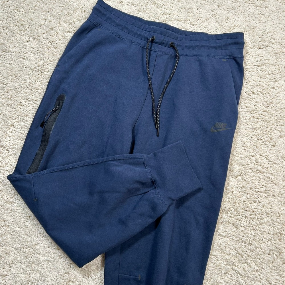 Nike Tech Joggers Large Navy Blue Fleece Tapered Sweatpants 27" Inseam